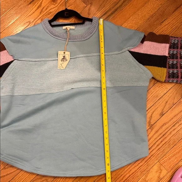 Easel Patchwork Blue OVERSIZED Knit Pullover Sweatshirt Sweater Small NEW - Picture 9 of 9